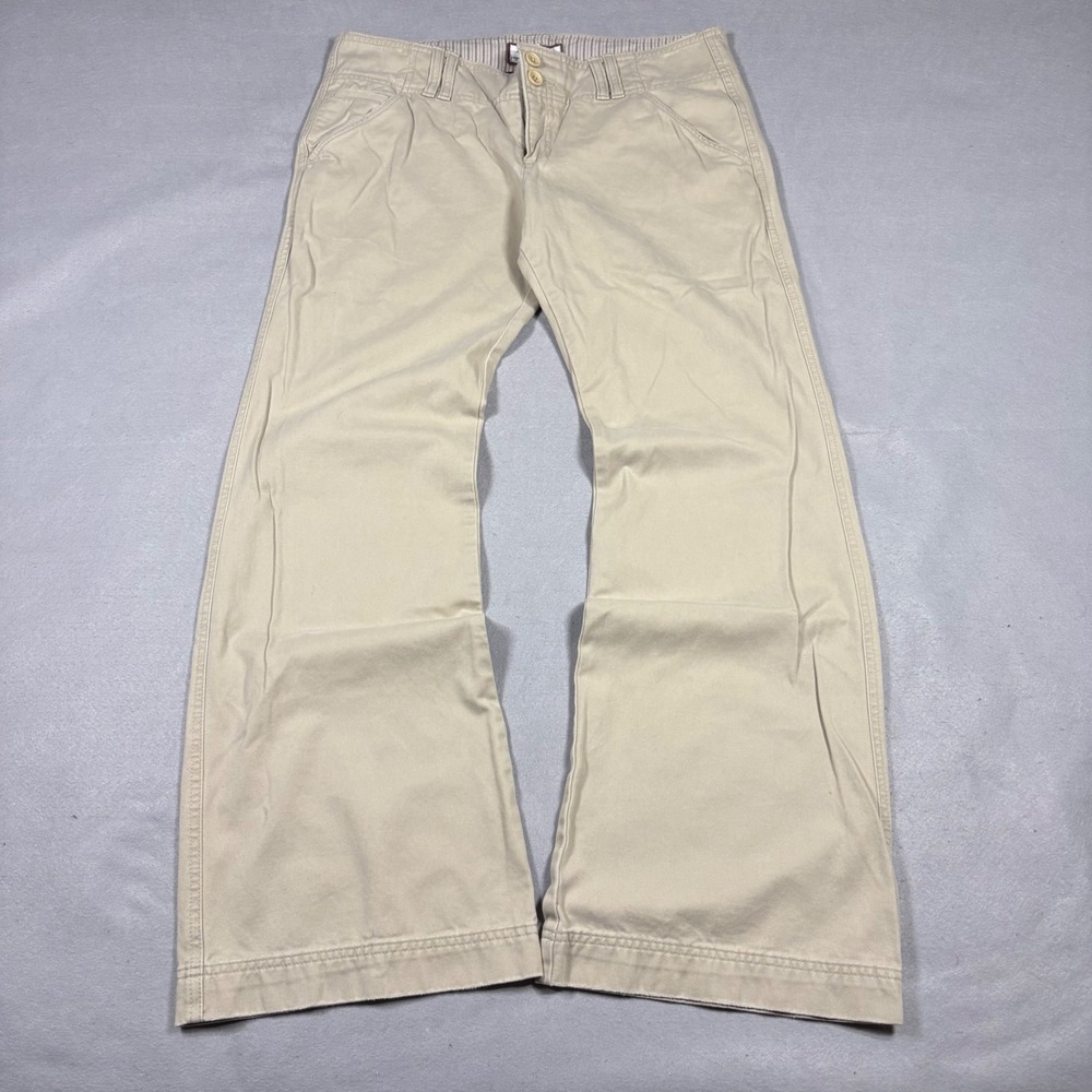 Abercrombie & Fitch Khaki Flare Pants Low Rise Chino Trousers Tan Size 6S 32"